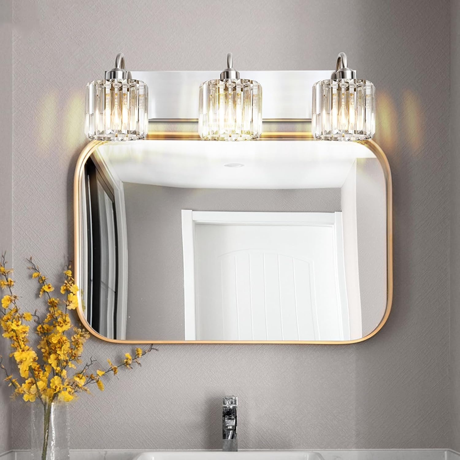 3-Light Brushed Nickel Vanity Light Fixtures for Bathroom Over Mirror