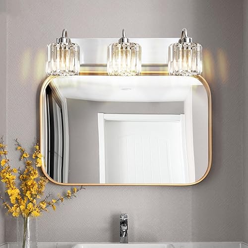 Miniatura 2 de Lámparas de tocador de níquel cepillado de 3 luces para baño sobre espejo