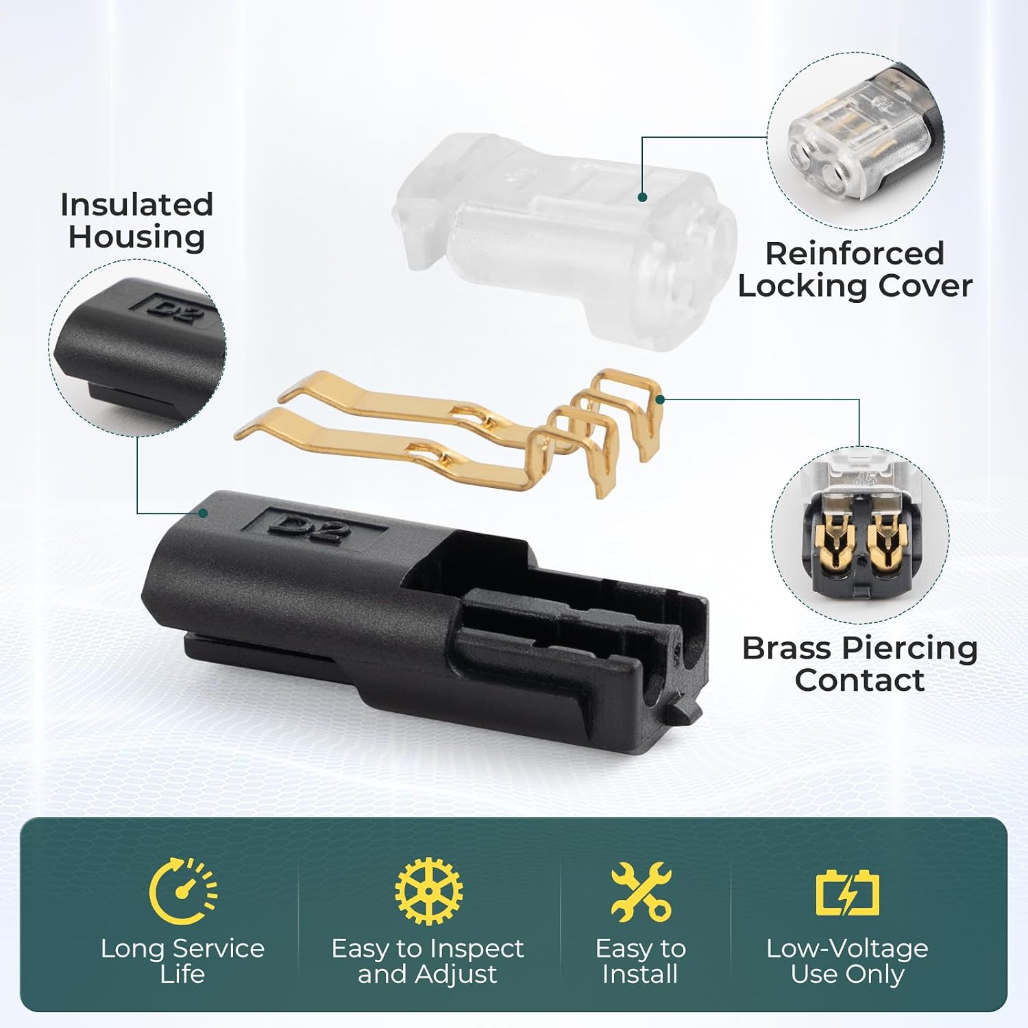 200 Pcs 2 Pin Quick Connect Snap Plug, No-Strip Low Voltage Wire Connectors, Double Wire Plug-in Connector with Locking Buckle for Model Kits, RC Lights, Electronics DIY, Maker Projects, 18-22 AWG