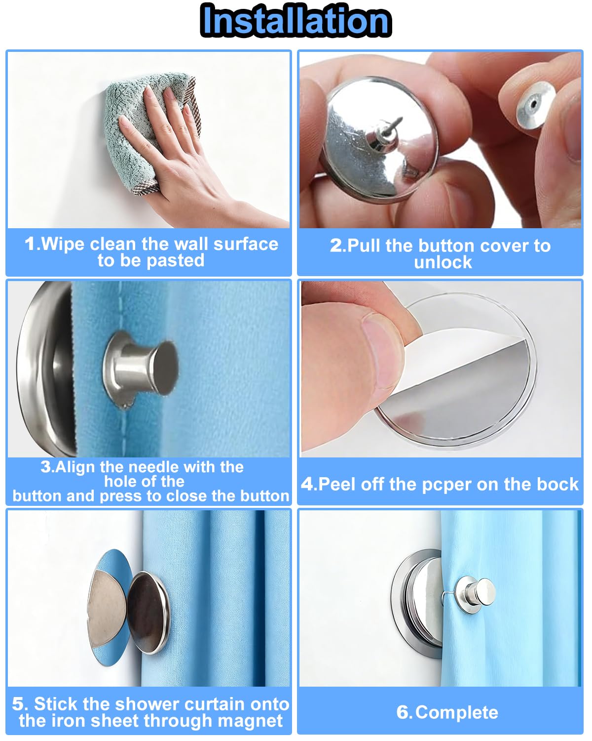Curtain Magnets Closure, 10 Pairs Magnetic Curtain Clips with 10 Pairs Self-Adhesive Patch, Strong Curtain Magnets to Keep Curtain Closed for Bedroom Curtains, Shower Liners, Office Draperies 4