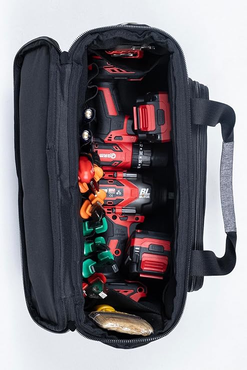 PROBAG Profesyonel Su Geçirmez Alet Çantası, 63 Bölmeli, Gri-Siyah, Omuz Askılı, 48x30x20 cm, Usta ve Teknisyenler İçin Dayanıklı Takım Organizatörü