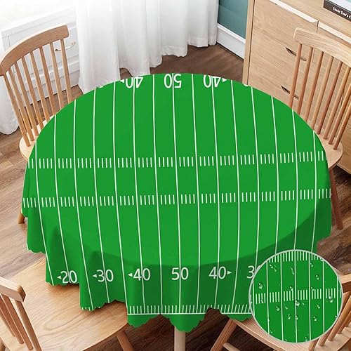 Mantel redondo de campo de fútbol americano, mantel de césped verde para mesa de campo de fútbol para comedor y cocina, manteles redondos de 60