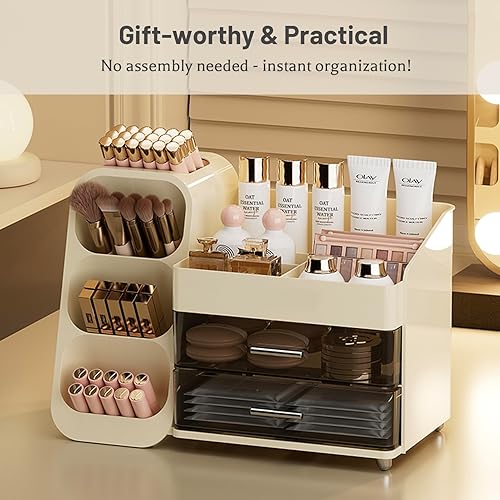 Miniatura 6 de Aveniee Organizador de maquillaje con cajones, almacenamiento grande para encimera de baño, para tocador, cosméticos y cuidado de la piel para