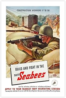 Hazzzey Reprint of A US WW2 US Navy Seabees Recruitment C1943 Poster12x18inch(30x45cm)