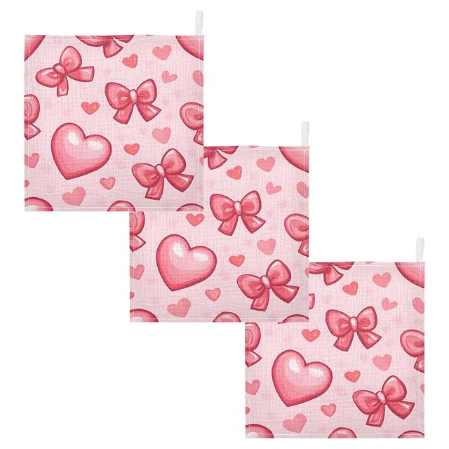 YETTASBIN Pink Bow Heart Muslin Baby Hand Washcloths Soft Cotton Bath Face Towel 4 Layers Extra Absorbent Feeding