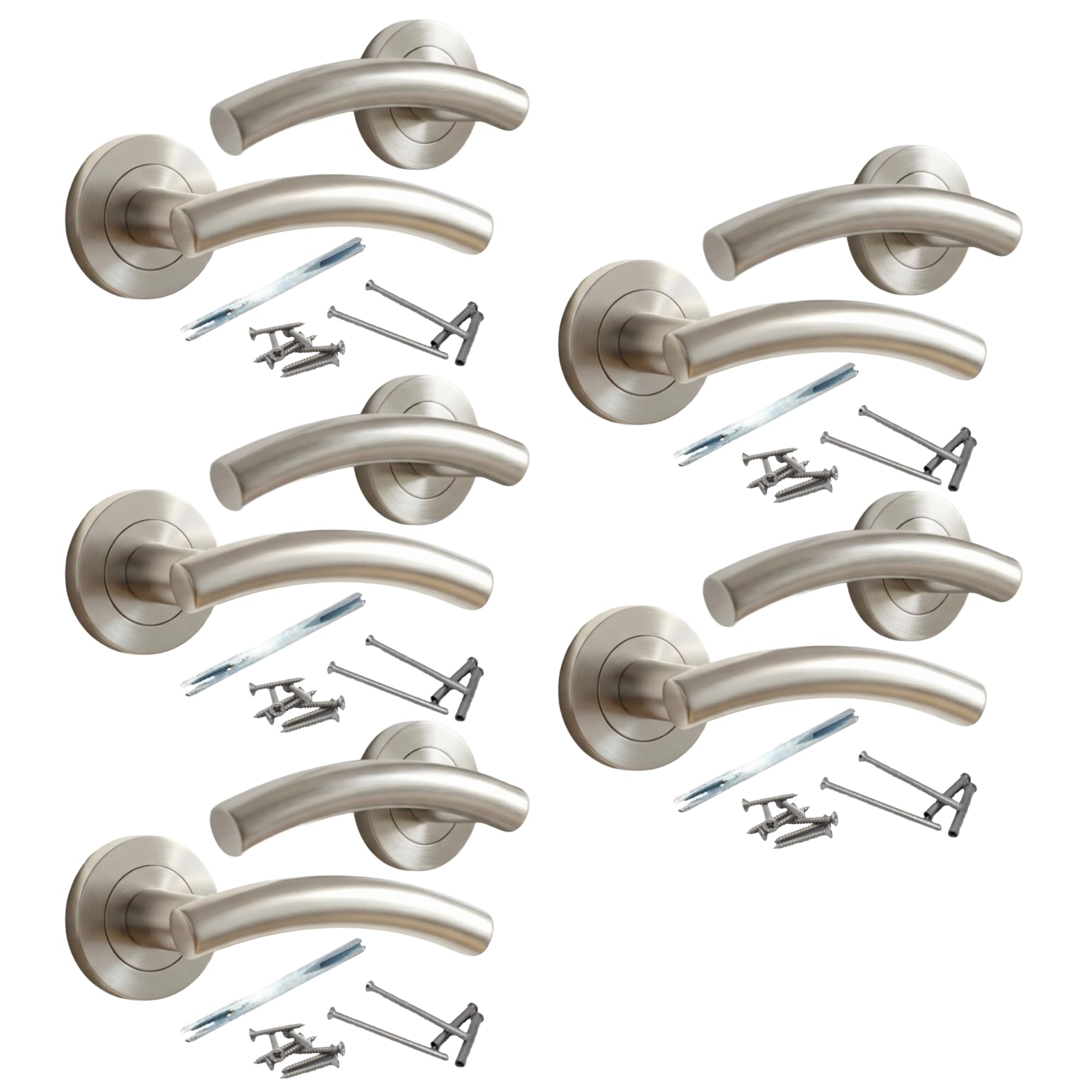 Betley Butterfly Satin Arched Door Handles, 5 Pairs Curved Lever Latch on Rose Door Handle, Ideal for Internal Wooden Doors for Home and Office