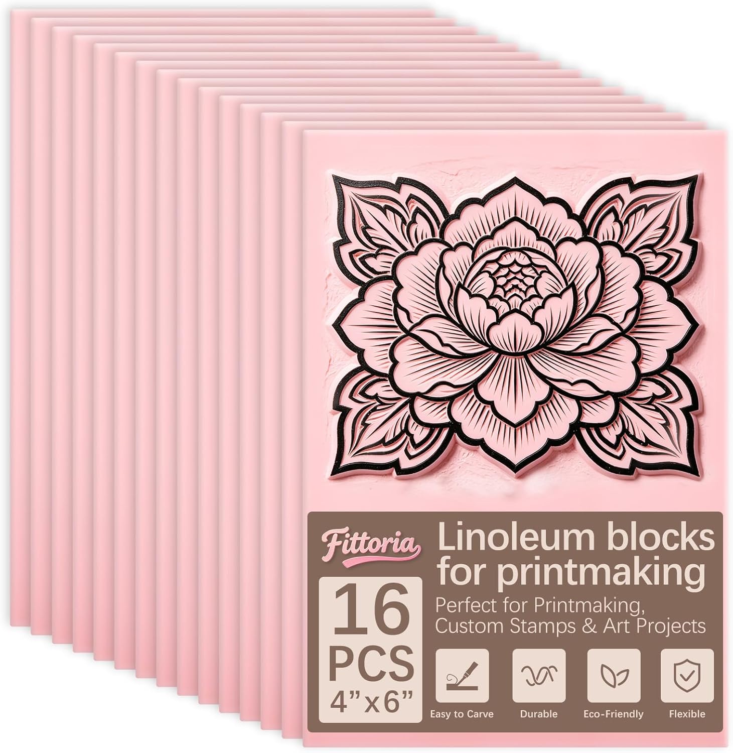 16Pcs 4x6 Inch Soft Linoleum Blocks, Premium Rubber Linocut Carving Blocks Ideal for Stamp Carving, Relief Printing and Various DIY Art Craft Creations