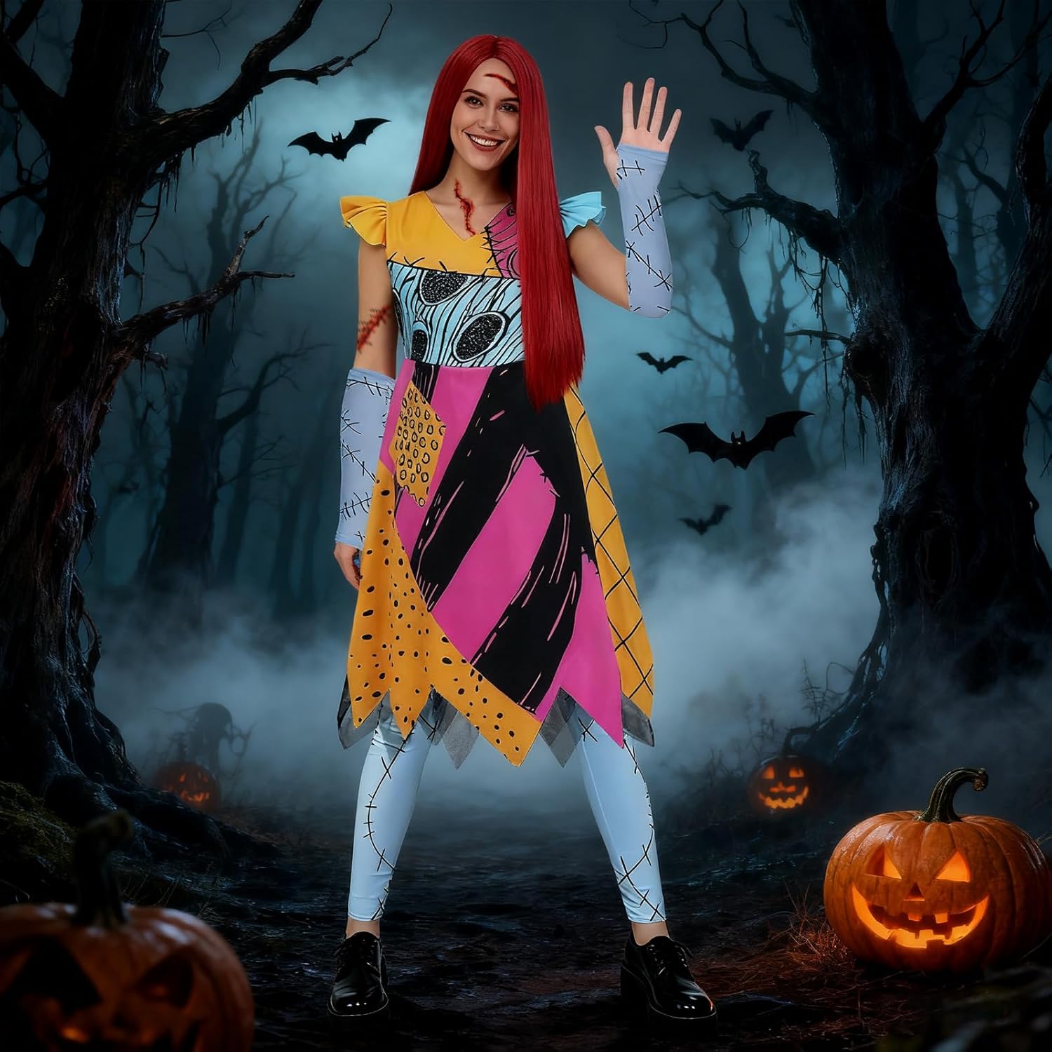 Kuberas Sally Costume for Adults Women Christmas Nightmare Sally Dress Wig Pants Accessories Halloween Cosplay Outfit - Image 6