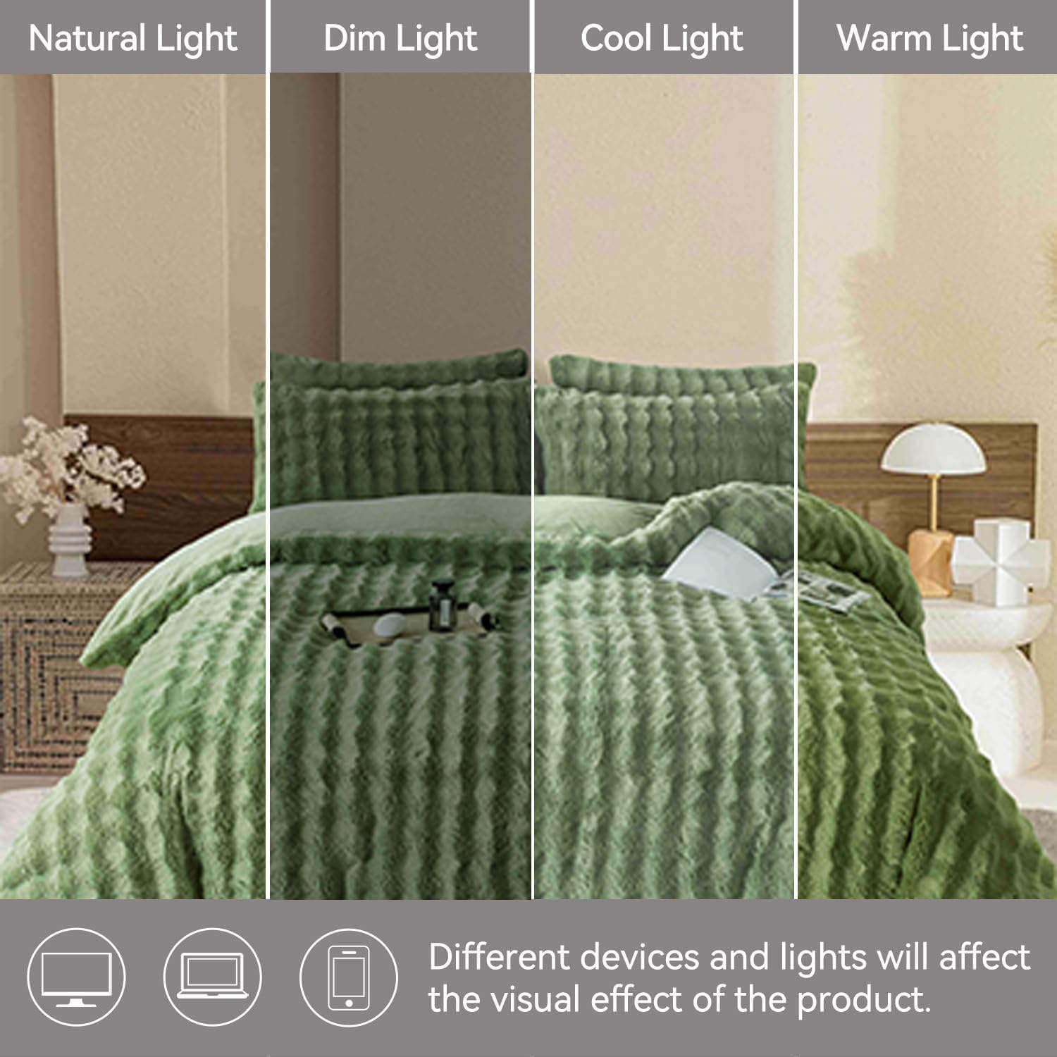 Fluffy Faux Rabbit Fur Duvet Cover Set Twin Size Sage Green, Luxury Soft Plush Shaggy Comforter Cover for Cold Winter Spring Fall, 2pcs Girls Velvet Fuzzy Furry Bedding Sets Green