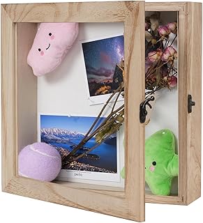 Muzilife 12x12 Shadow Box Picture Frame - 2.16" Interior Solid Wood & Glass Rectangle Display Case Ready to Hang Memory Box Baby Sports Memorabilia, Pins, Awards, Tickets, and Photos, Carbonized