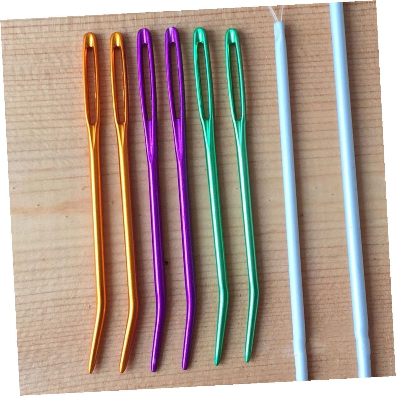 TOMETURE 12pcs Aluminum Household Sewing Needles and Safety Tapestry Needles Mixed Colors for Professional Yarn Weaving and Home Darning Random Color
