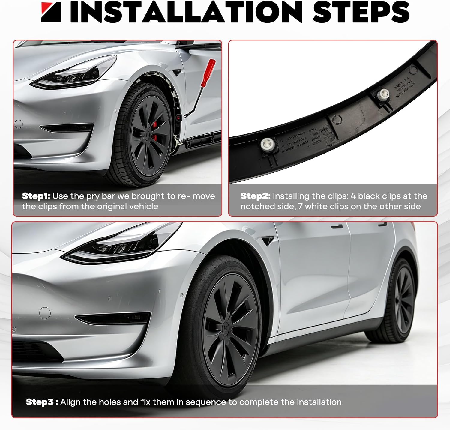 Front Left Fender Trim Compatible with Tesla Model Y 2020-2024, Driver Side Wheel Arch Fender Flare Molding Trim Replacement, Front Driver Side Fender Moulding, Black