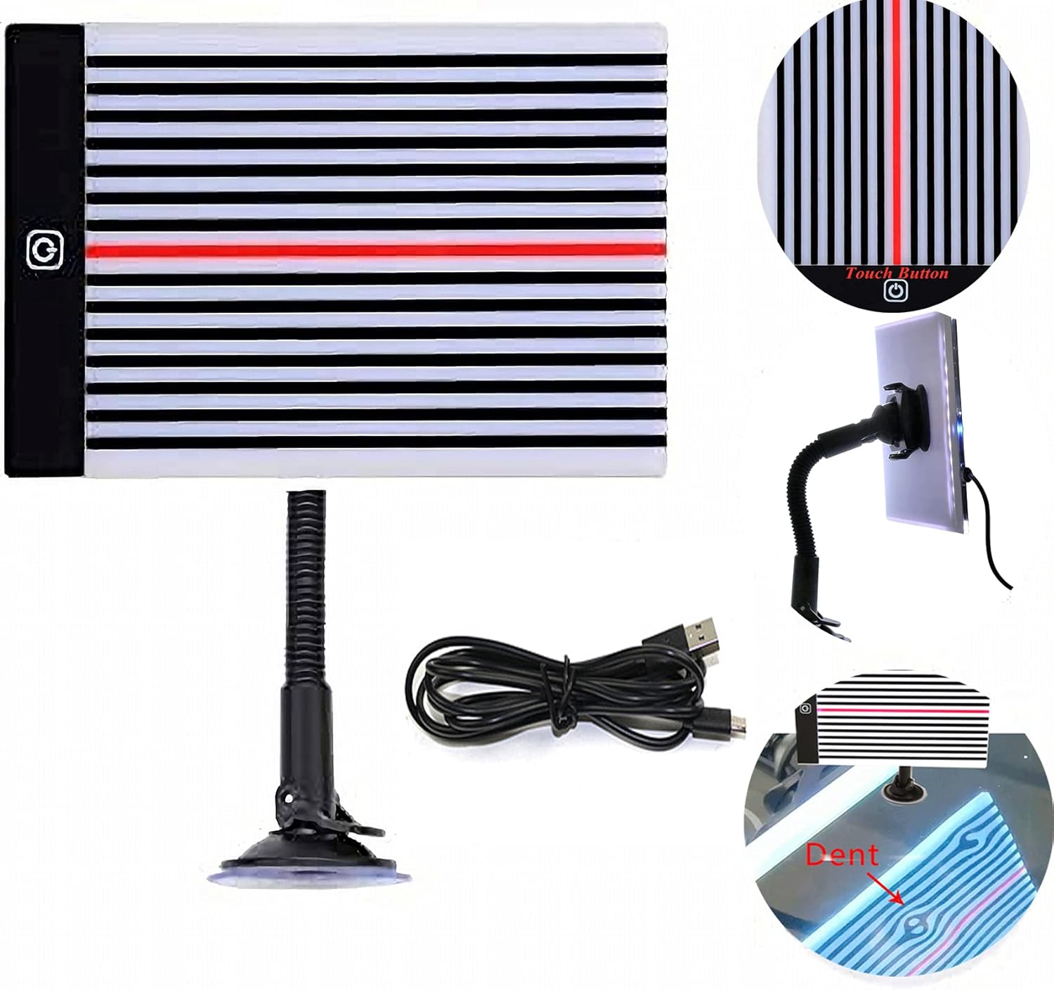 Paintless Dent Repair Tools Adjustable LED Strip Line Board Car Body Led Stripe Line Tool Find Dent Lighted Reflector 3 Different Brightness Control Dent Removal Fix Tool with Holder USB Line