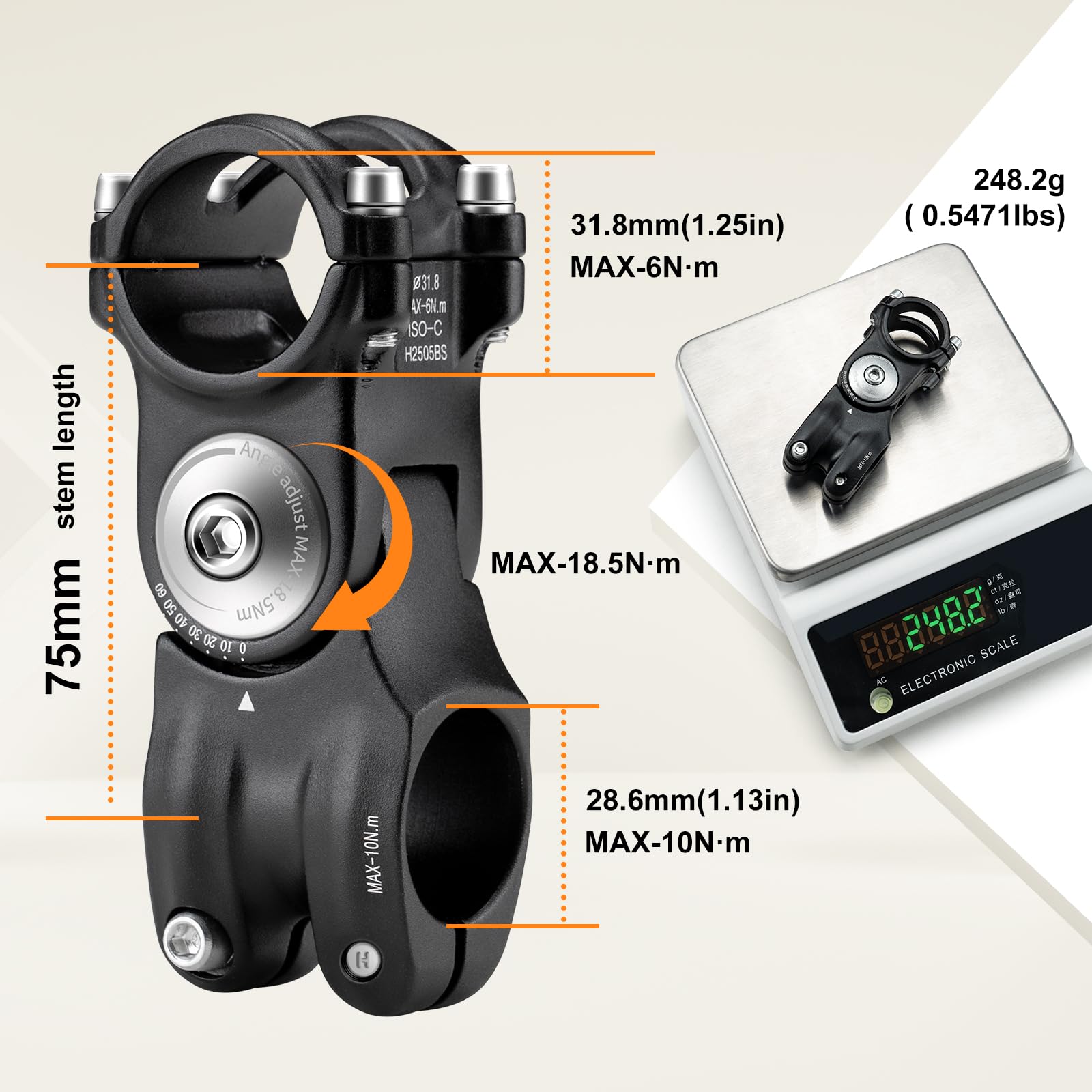 Wspornik podnoszenia kierownicy rowerowej Zeekpowa - Regulacja wysokości 75/105/125mm ±60° do roweru górskiego, średnica 31.8mm, aluminium