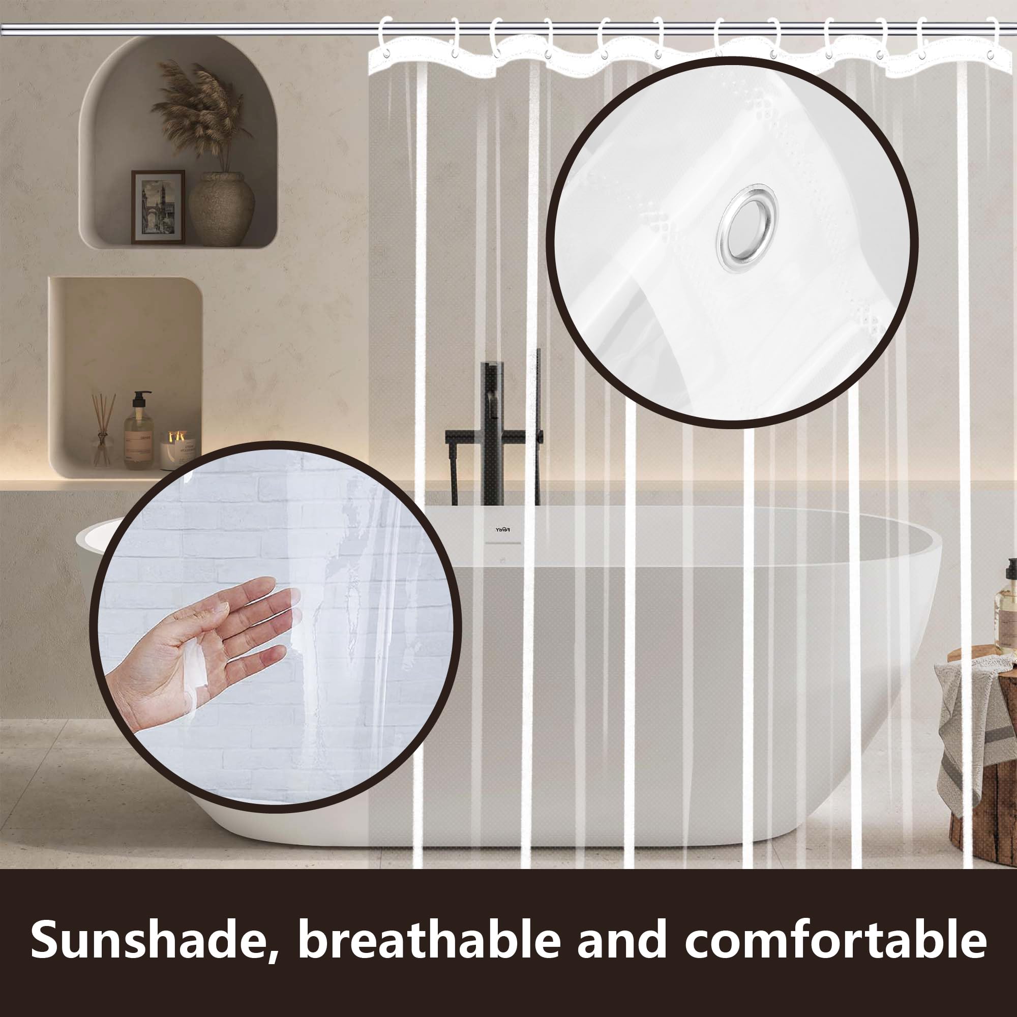 Cortina de ducha transparente de alta calidad, 180 x 90 cm, PEVA, fácil de limpiar, con lazo para colgar, elegante decoración de baño para ducha o bañera, impermeable y
