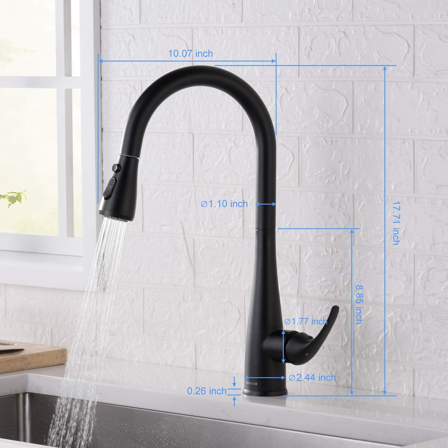Chеареѕt 🛒 Kitchen Faucet - LONNOR Single Handle Faucet with Pulldown Sprayer, Updated RV Kitchen Sink Faucet with Dual Function, Stainless Steel, Matte Black
