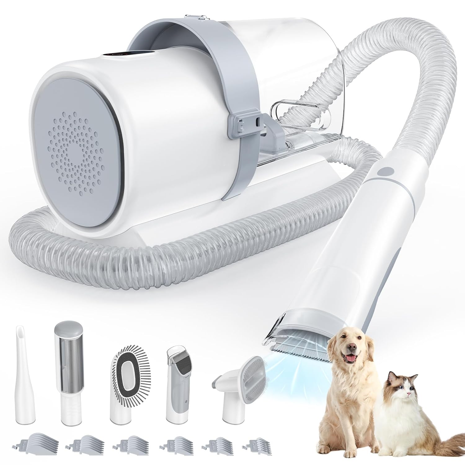 DUMOS 2.5L Pet Grooming Vacuum Kit, 3 Adjustable Suction Modes, 5 Professional Grooming Tools with Cordless Low Noise Dog & Cat Hair Clippers, Ivory