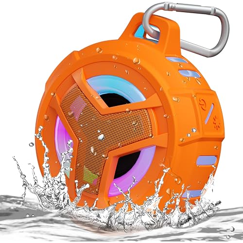 EBODA Waterproof Shower Speaker Bluetooth Portable Gifts for Teen Girls | IPX7 Wireless Small Mini Speakers, Floating, 2000mAh with RGB Light for Pool, Beach, Boat, Stuff for Men and Women-Orange