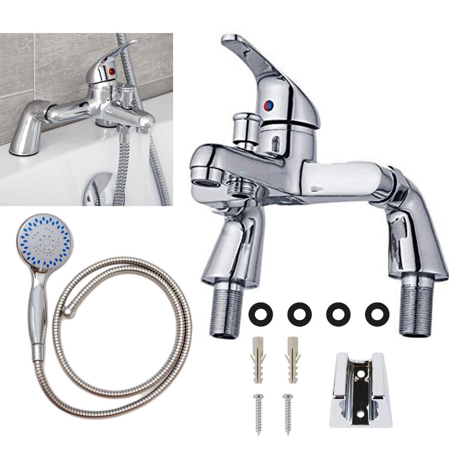 Bath Tap with Handheld Shower, 3 Modes Spray Bath Shower Filler Mixer Tub Tap 150cm Hose, Wall Mounted Single Lever Durable Chrome Solid Brass with Handheld Shower Head Faucet