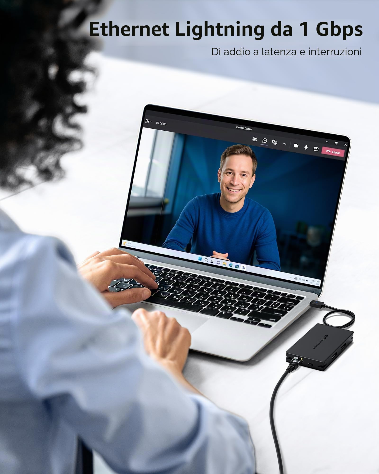 Cable Matters Hub USB-C 8 in 1 doppio HDMI, PD 140 W | PD 140 W, Ethernet Gigabit, Dati 10 Gbit/s su 3 porte USB-C/USB-A e 1 porta USB2.0