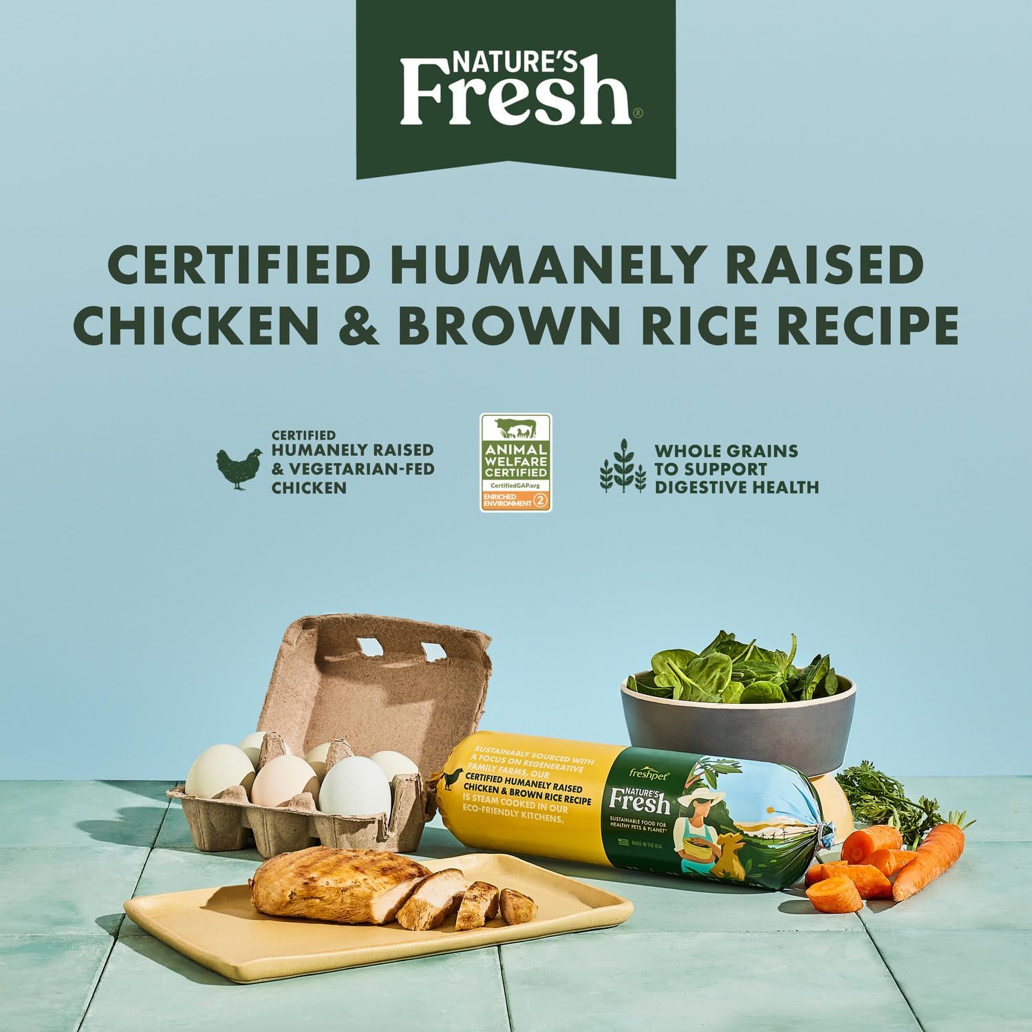 FreshPet Fresh Dog Food, Fresh Certified Humanely Raised Chicken & Brown Rice Recipe Roll, 5 lb.