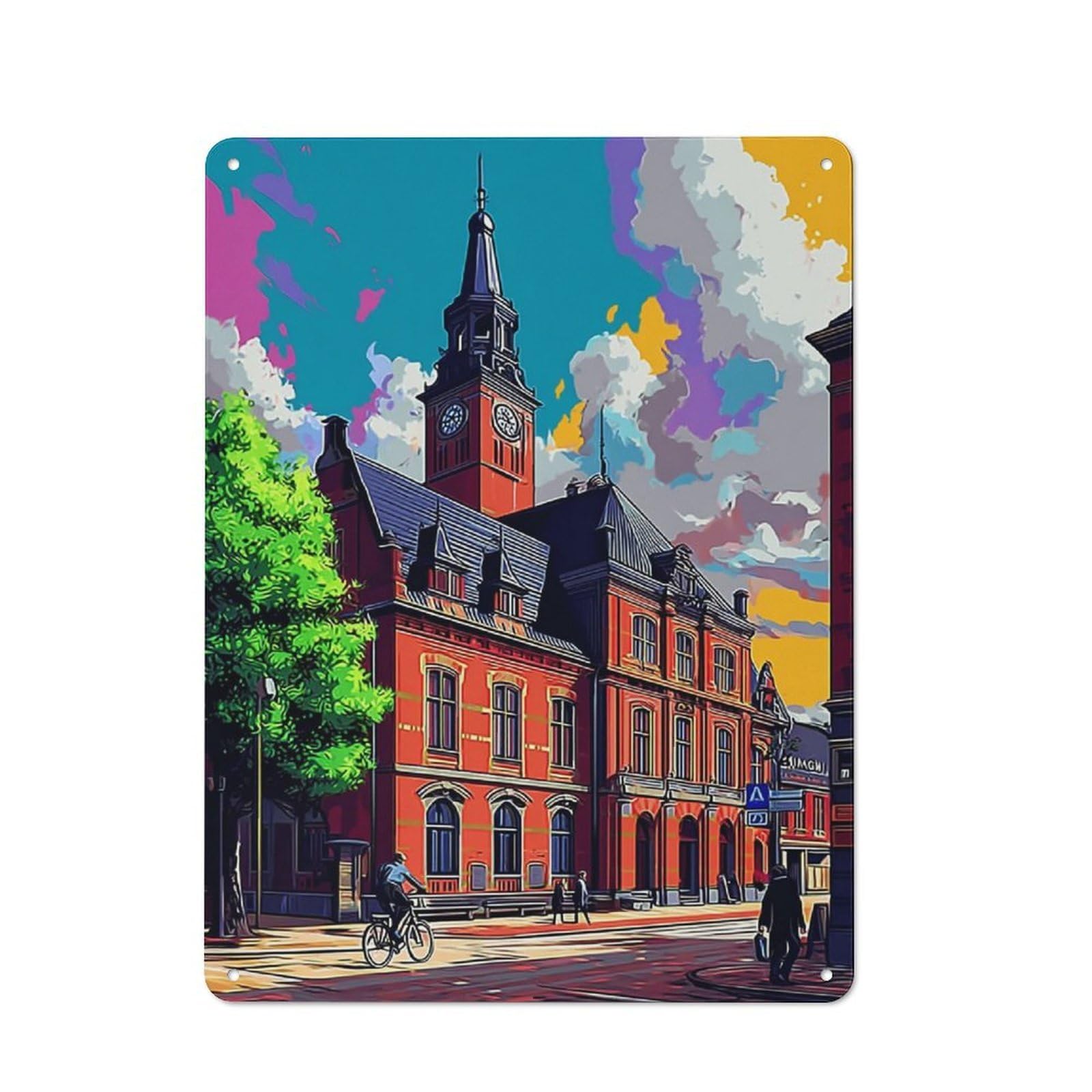 Junmoney Colorful Cityscape With Historical Building - Decorative Tin Plaque With 1 Design 40X30cm, Classic Novelty Wall Art For Flat, Dorm Room, Lounge Or Cafe