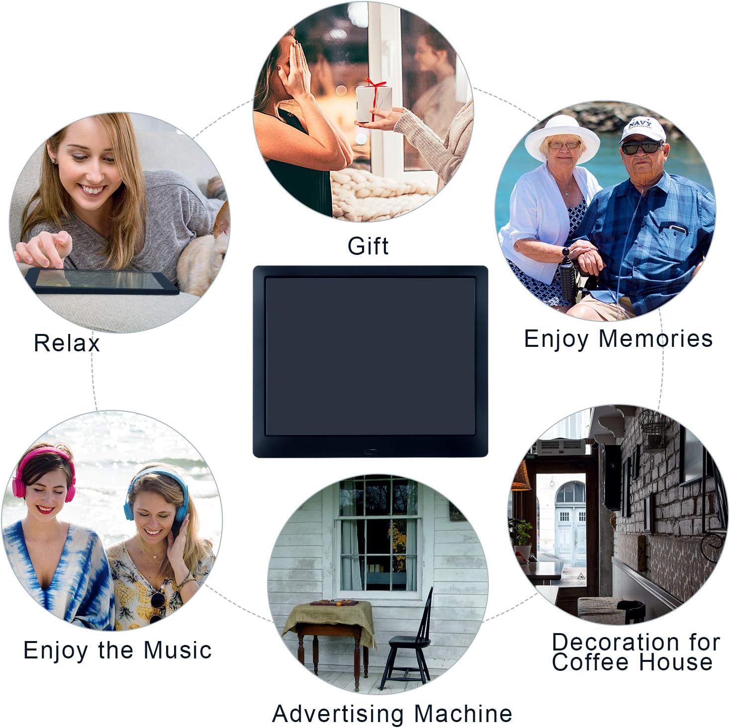 Digital Photo Frame 1080P HD IPS Screen Electronic Picture Frame 9 Inch Advertising Machine with Video Player, Calendar, Alarm, Remote Control. [Jimwey]