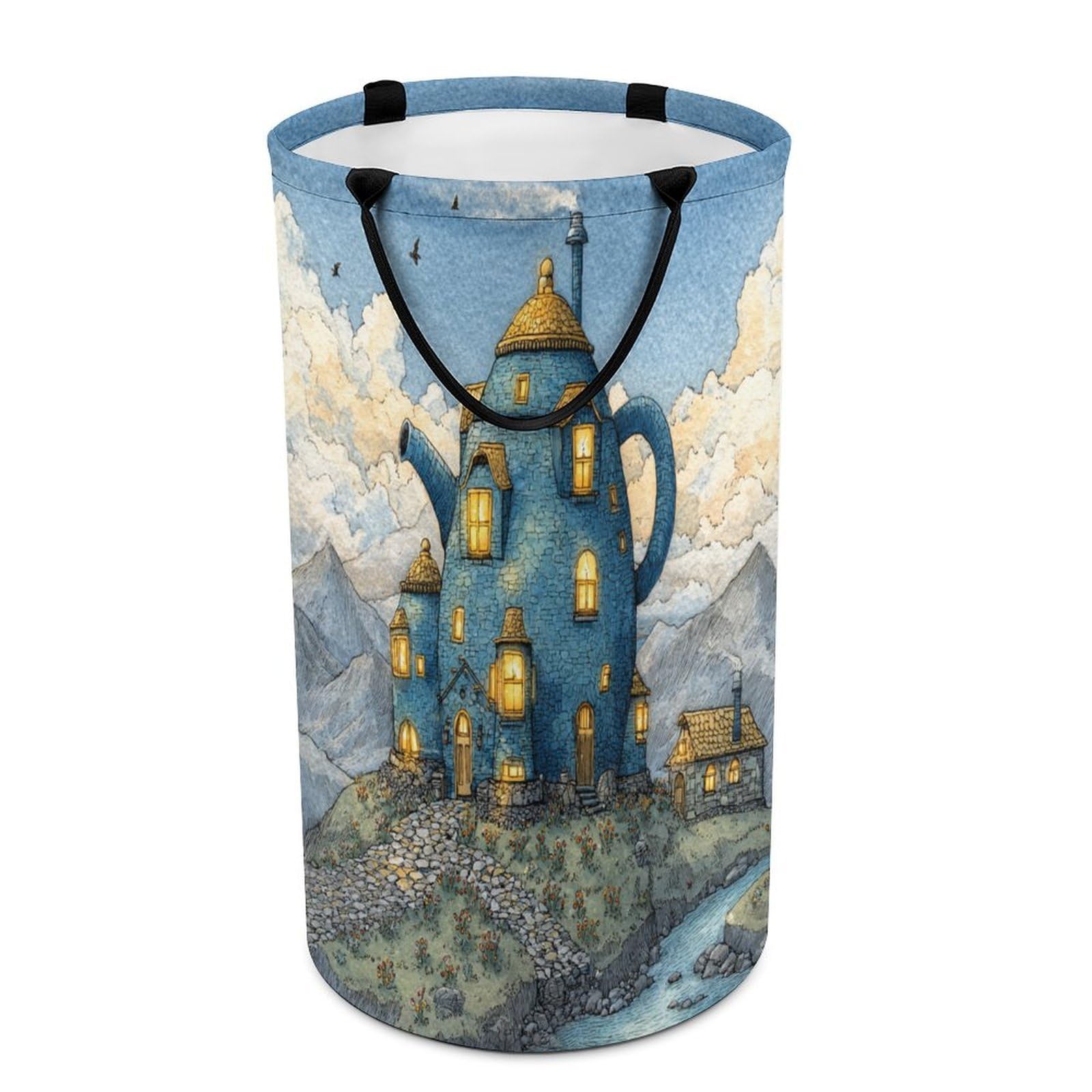 LUYYSKY Classic Realistic Fantasy Castle Collapsible Dirty Clothes Basket, Anime Oil Painting Woodland Fairy Tale Enchanted Forest Castle Portable Clothes Storage Basket