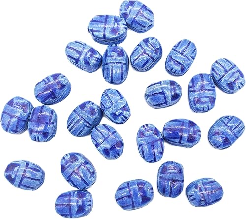 Egyptian Scarab Beads Set of 24 Extra Small - Vertical Drilled - Dark Blue Hand-