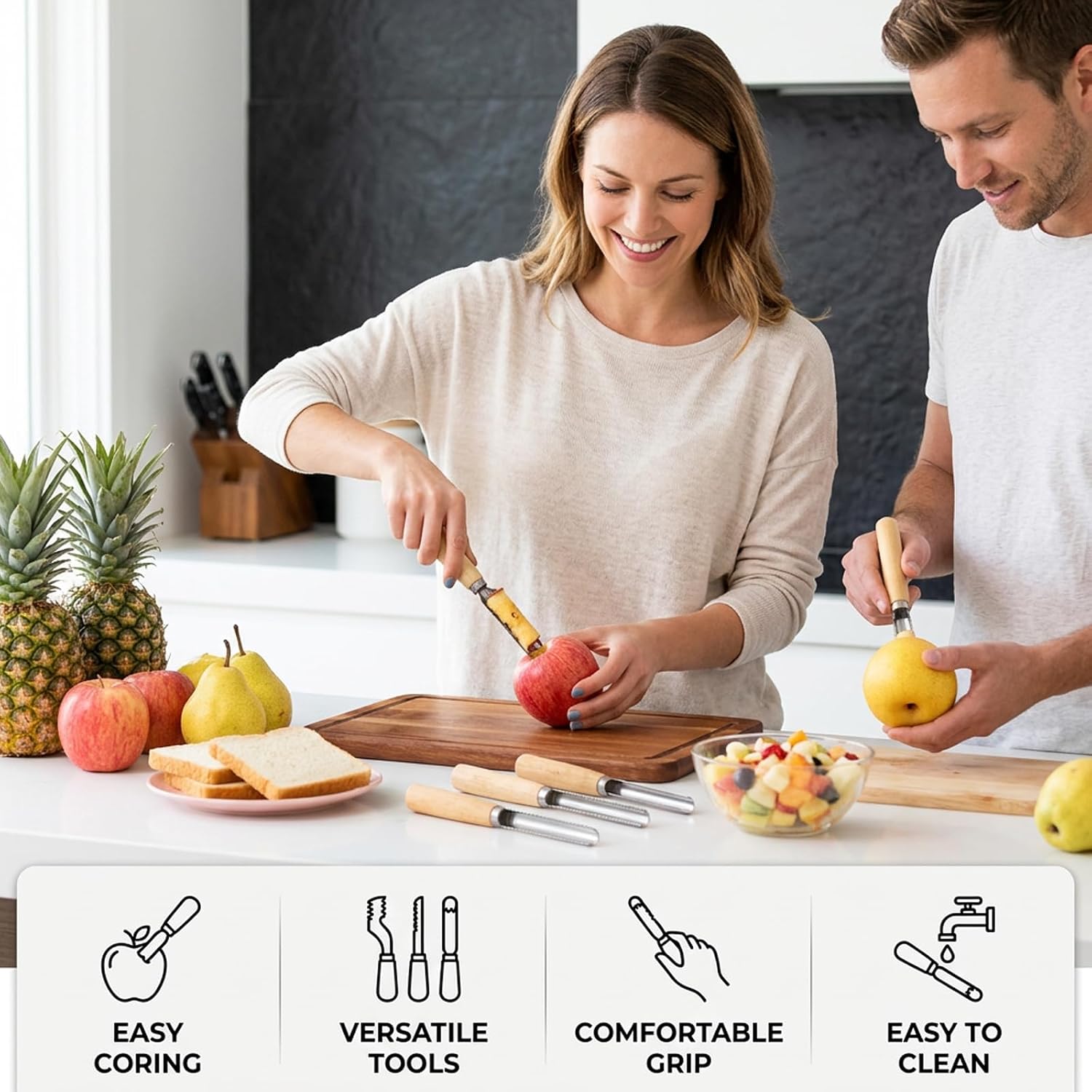 5PCS Fruit and Vegetable Coring Set for Kitchen Use, Zucchini Corer, Apple Corer and Vegetable Corer, Efficient Pineapple Corer with Ergonomic Handles, Durable Kitchen Tools for Daily Cooking Tasks