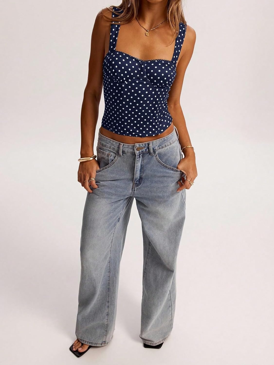 SOLY HUX Women's Polka Dots Corset Tops Y2k Sleeveless Bustier Going Out Crop Tank Top - Image 7