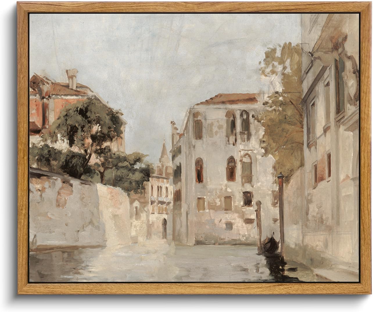 KBKBART Vintage Wall Art, Retro Neutral Italy Wall Art Framed Canvas Art Prints Venice Canva Painting Farmhouse Decor, Rustic Impressionism Scenic