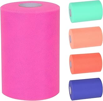 Tanstic 1Pcs Blush Tulle Fabric Roll, 6 Inch x 100 Yards Tulle Ribbon Spool Fabric Tulle Roll for DIY Tutu Bow, Birthday Party Wedding Decorations