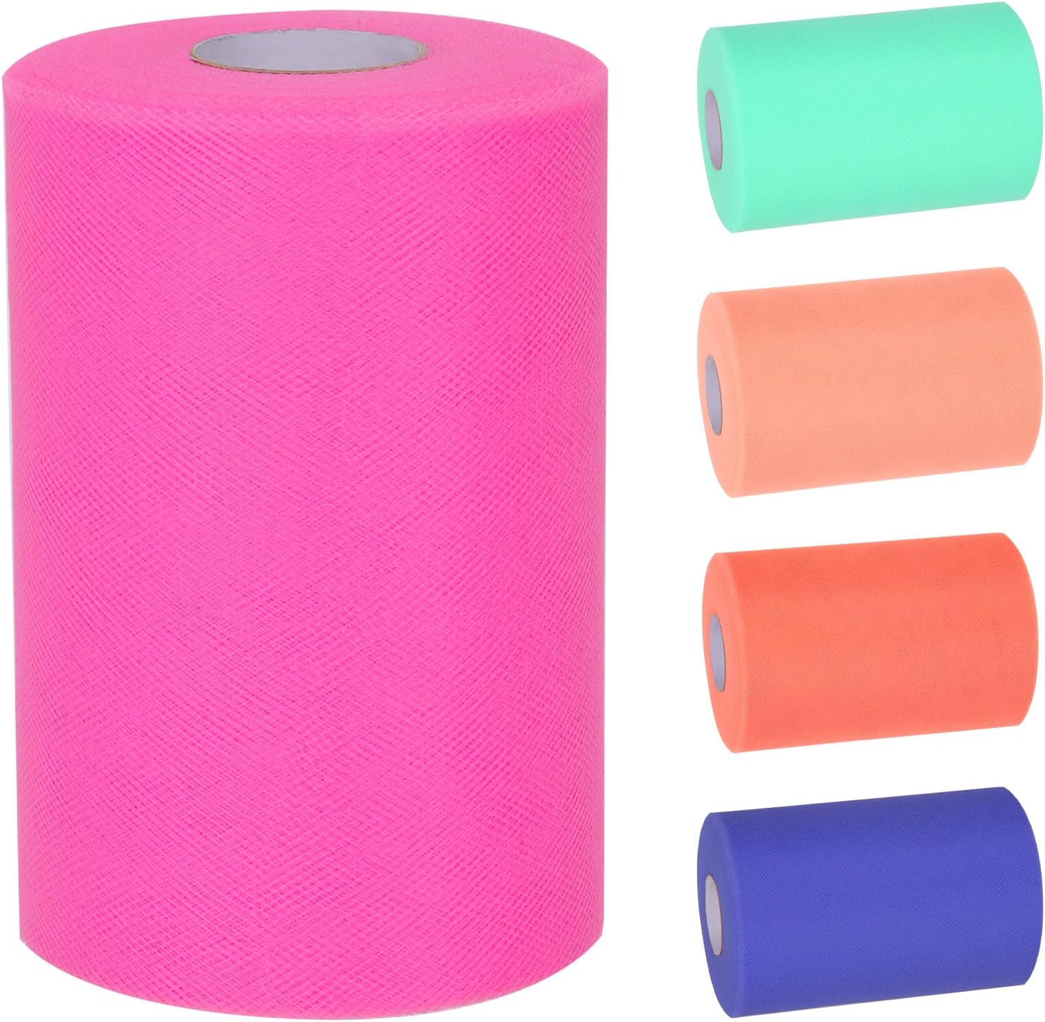 Tanstic 1Pcs Blush Tulle Fabric Roll, 6 Inch x 100 Yards Tulle Ribbon Spool Fabric Tulle Roll for DIY Tutu Bow, Birthday Party Wedding Decorations