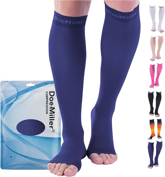 Doc Miller Open Toe Compression Socks 8-15 mmHg for Women & Men, 1 Pair