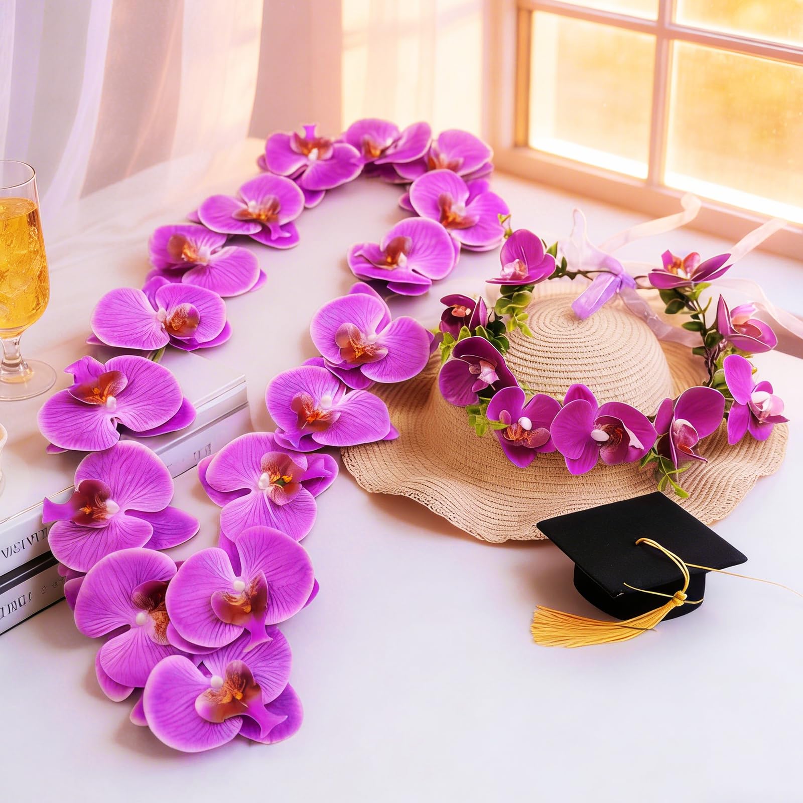 Lei hawaiano púrpura para fiestas Luau y bodas tropicales en la playa