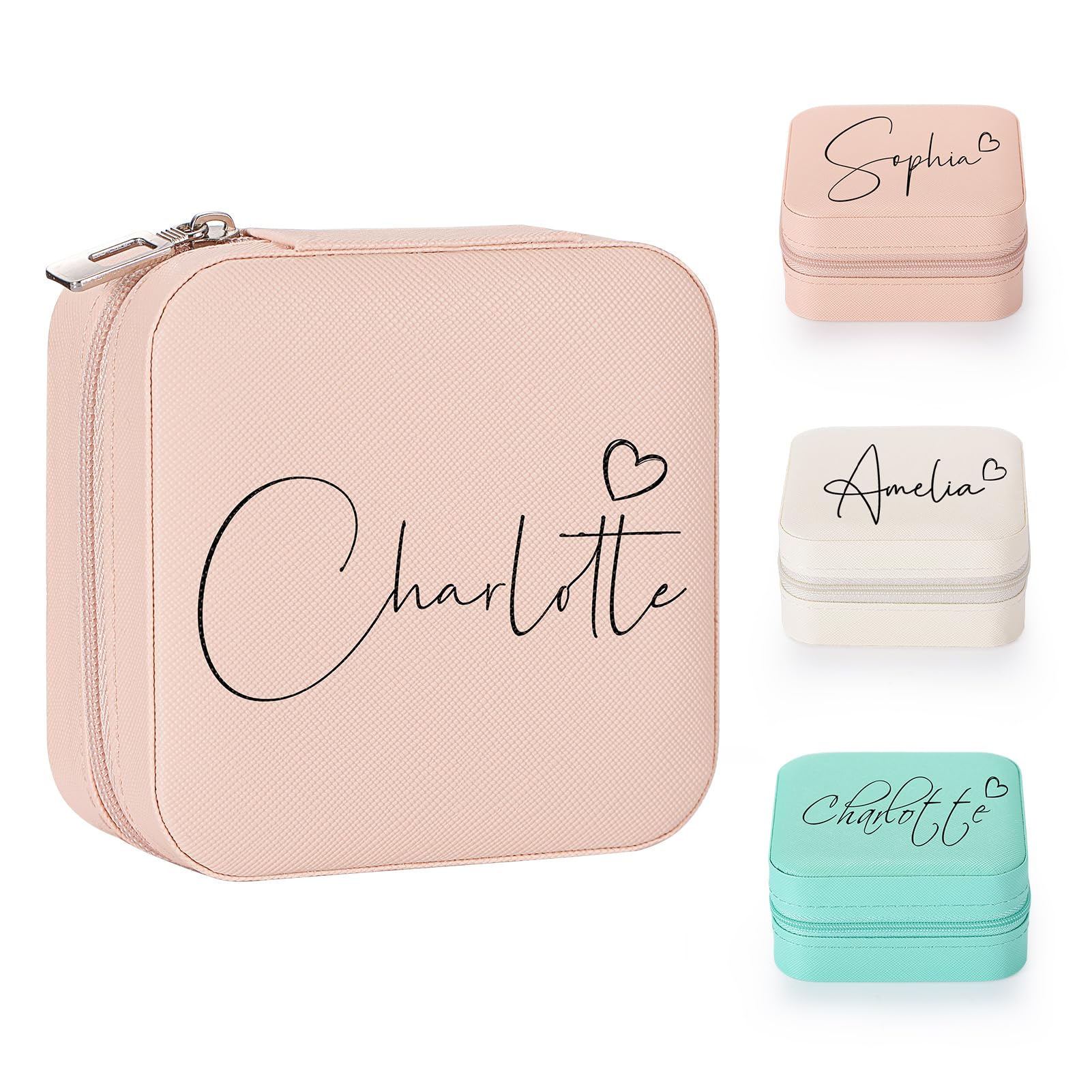 Personalized Jewelry Box for Women Custom Travel Jewelry Case with Name and Heart Small Jewelry Organizer for Rings
