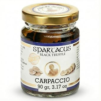 Spartacus Black Truffle Carpaccio in Extra Virgin Olive Oil, 3.17 oz | Real Sliced Black Truffle, Gourmet Seasoning, For Pasta, Risotto, Pizza & Fine Dining