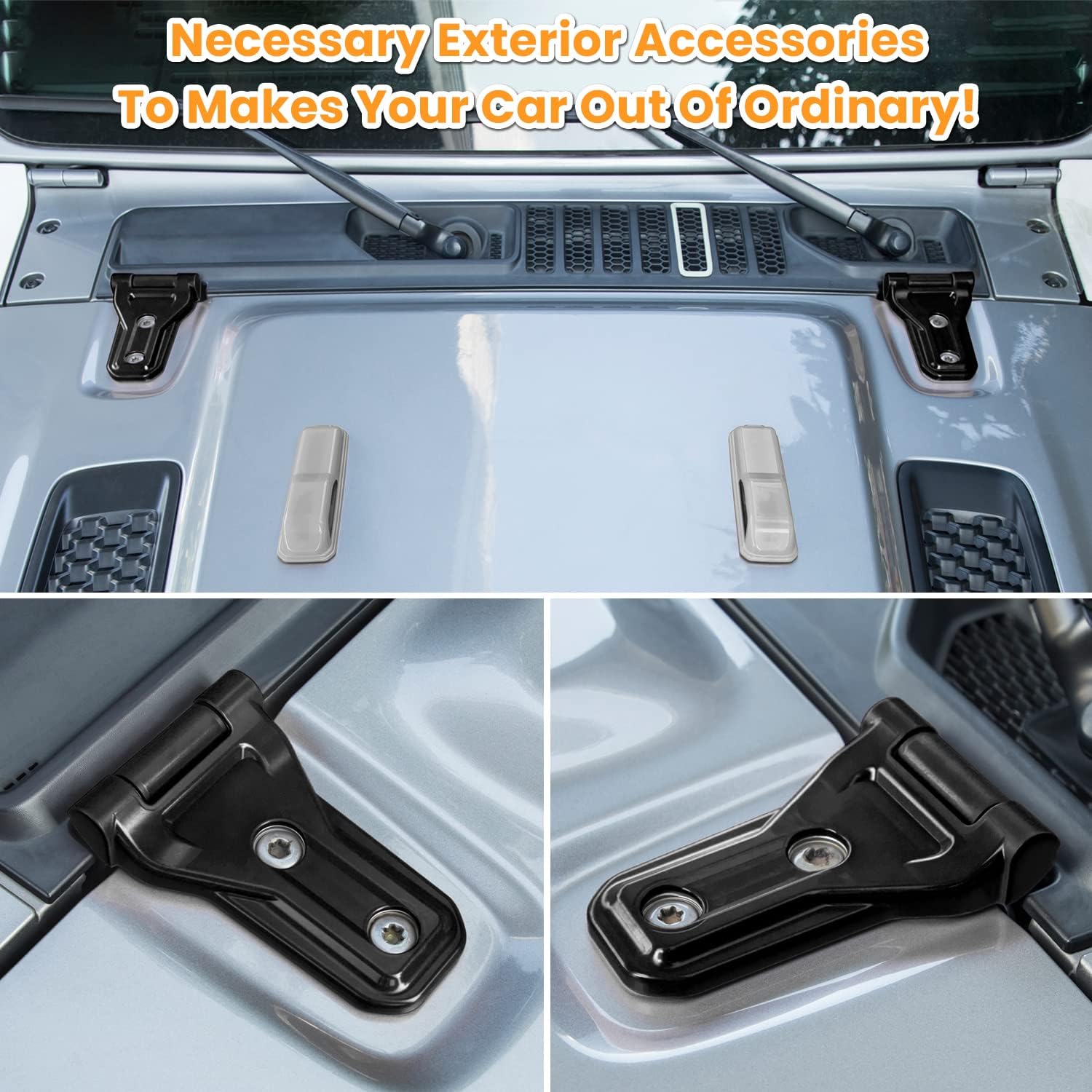 Front Engine Hood Hinge Cover Trim Exterior Accessories Decoration for 2018-2024 Jeep Wrangler JL JLU Unlimited Sports Freedom Sahara Rubicon Gladiator JT 2-Door & 4-Door (Black 2PCS)