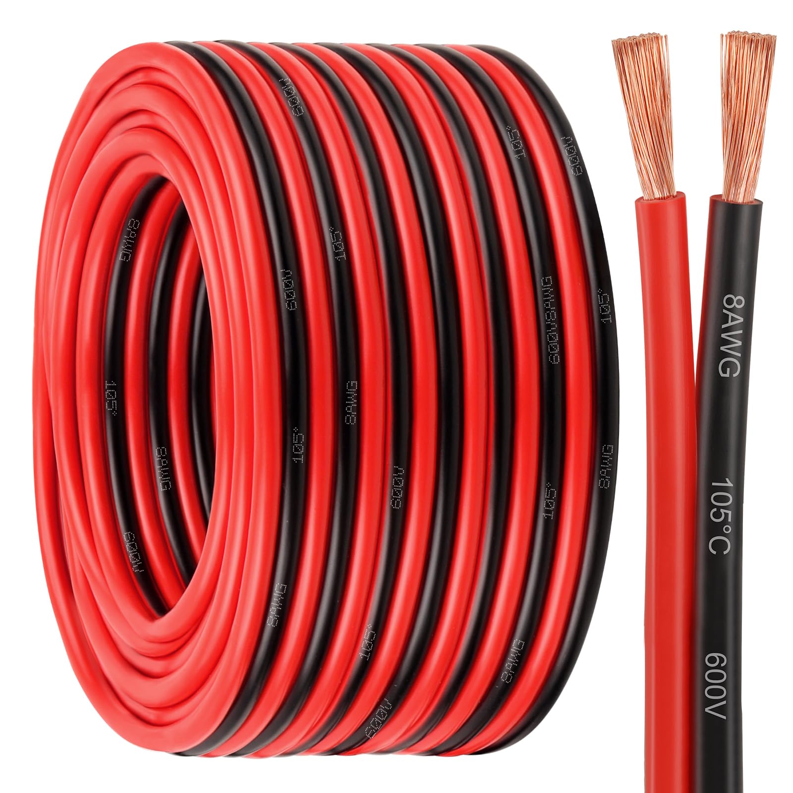8 Gauge Wire 2 Conductors Copper Wire, 8 AWG Battery Cable Oxygen Free Copper Wire for Solar Panel, Automotive, Trailer, RV and Speaker (8 Gauge 50FT)