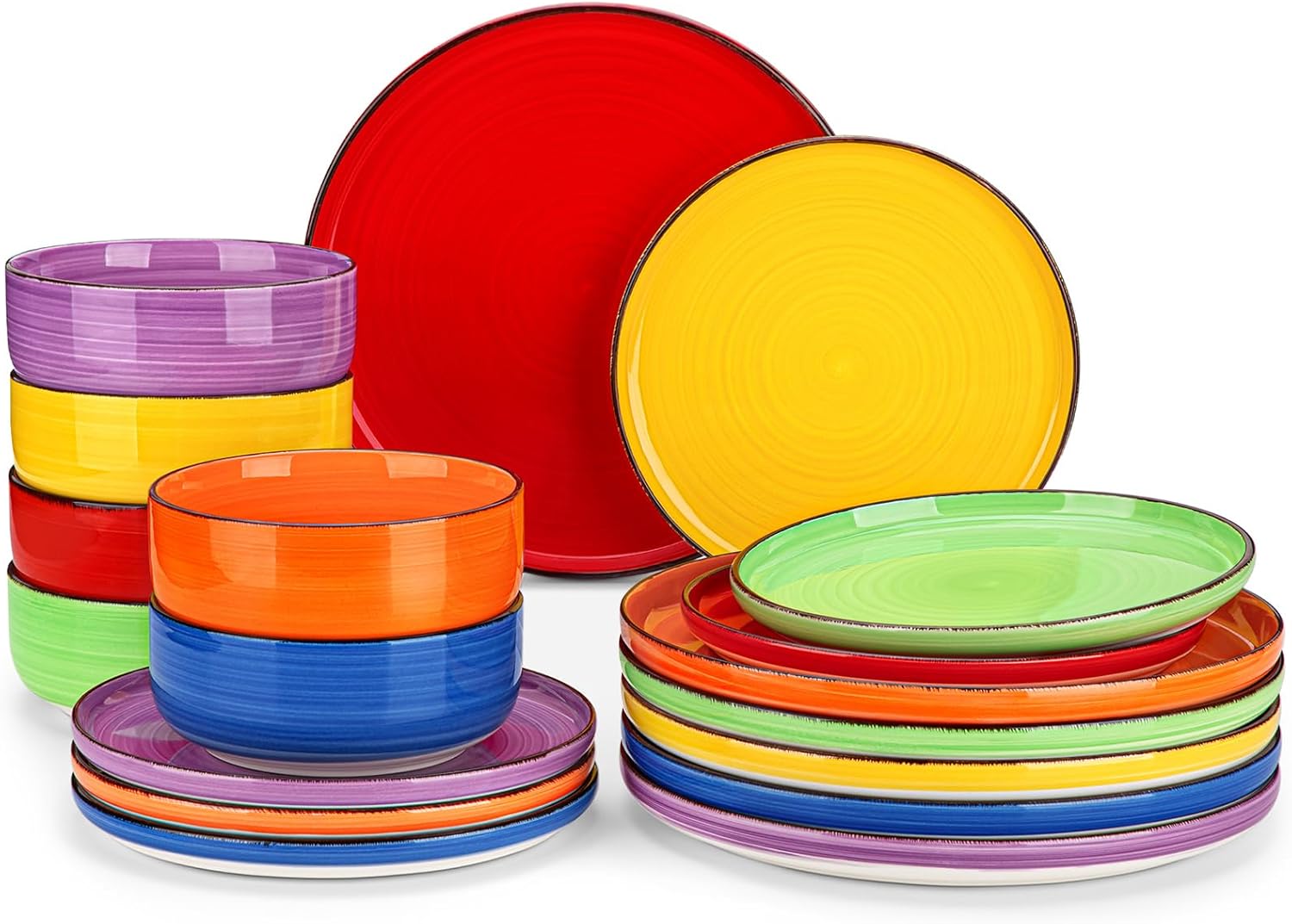 vancasso Bonita Dinnerware Sets 18 Pieces, Stoneware Dishes Set for 6, Plates and Bowls Set, Dinshwasher and Microwave Safe, Multicolor Multicolor 18 Pieces(Service for 6)