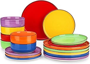 vancasso Bonita Colourful Dinner Set, Handpainted Swirls Dinner Sets for 6 People, 18-Piece Plates and Bowls Set in Warm Tones, Include Dinner Plates, Dessert Plates, and Cereal Bowl