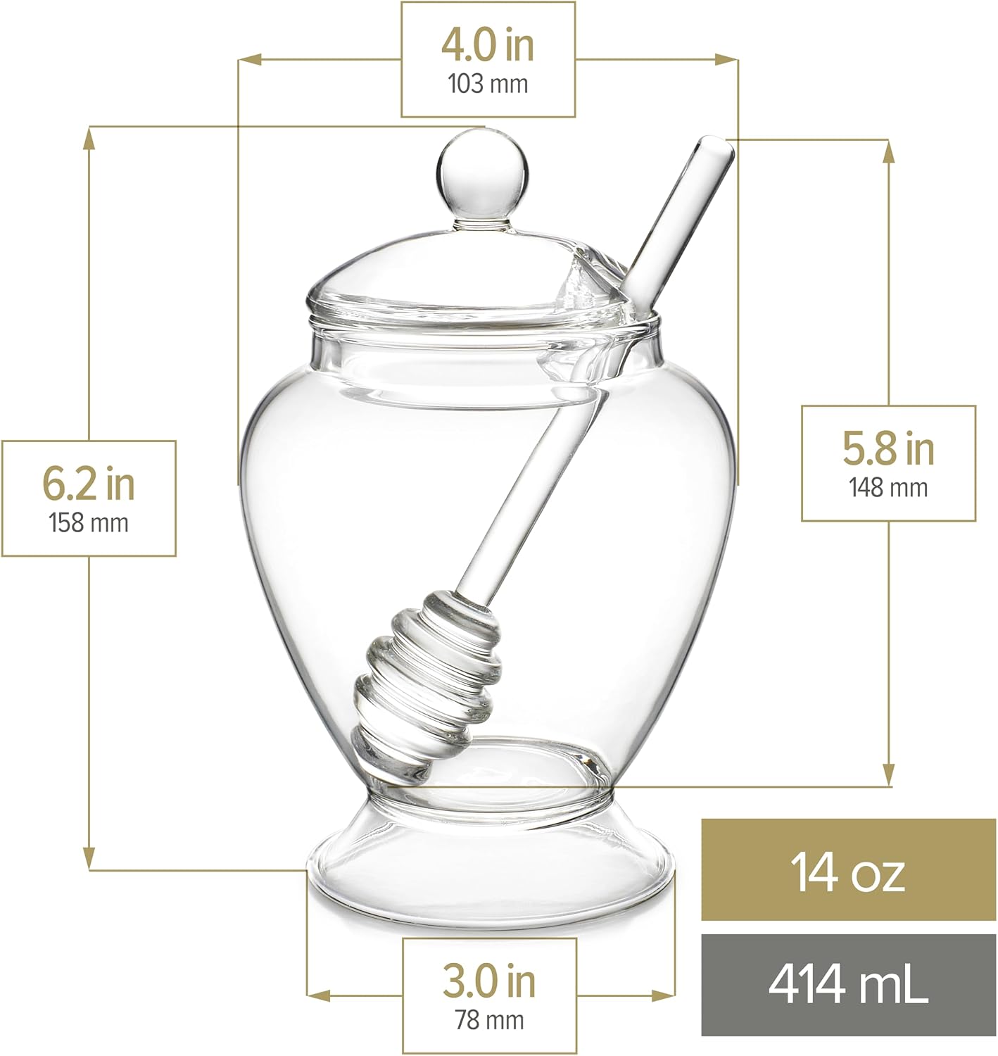 Teabloom Pure Bliss Honey Jar with Dipper and Lid - Hand-crafted with Highly Hygienic, Non-Porous Borosilicate Glass (14 oz) image 4