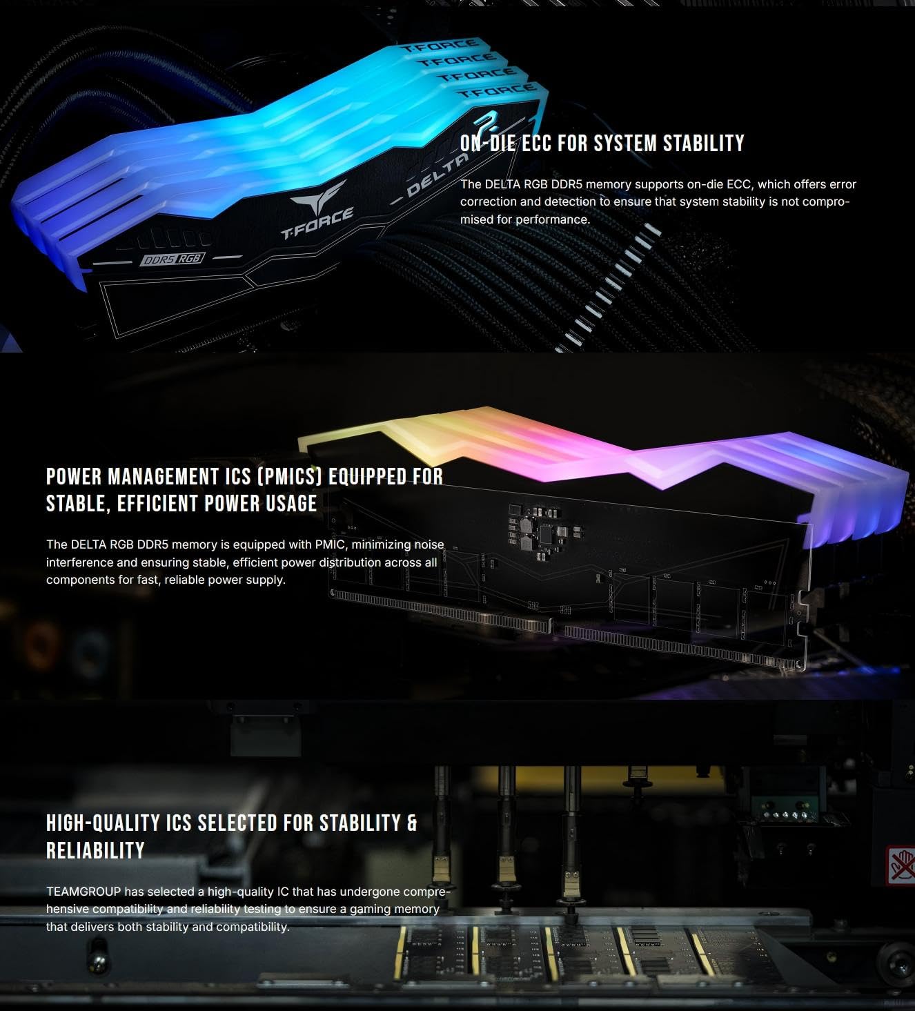 Team Group T-Force DELTA RGB DDR5 RAM, 6000 MHz, 32 GB (2 x 16 GB), CL30, memoria de escritorio con iluminación RGB, refrigeración PMIC, overclocking con un solo clic (negro)