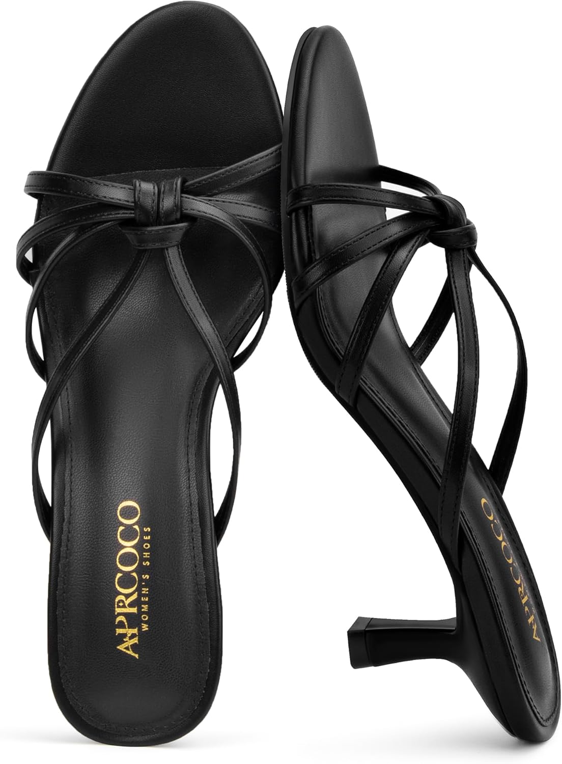 AprCoco Women's Strappy Kitten Heels Knotted Open Round Toe Heels Slip On Mule Heeled Sandals for Women Wedding Party Dressy Summer