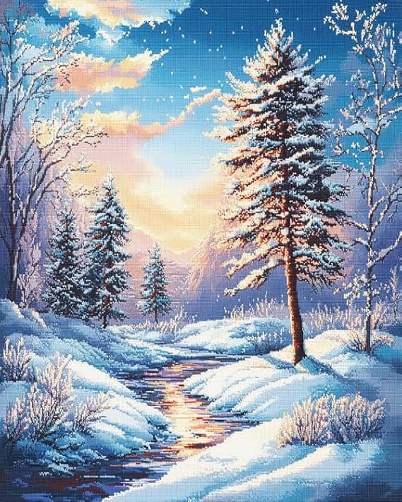 Winter Landscape Cross Stitch Kits,Forest Snowy Scene