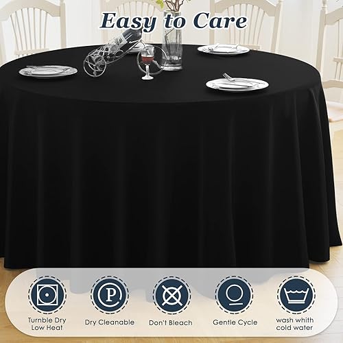 Miniatura 4 de Mantel redondo, paquete de 2 manteles de poliéster de 132 pulgadas, resistentes a las manchas y a las arrugas, mantel de tela decorativa para