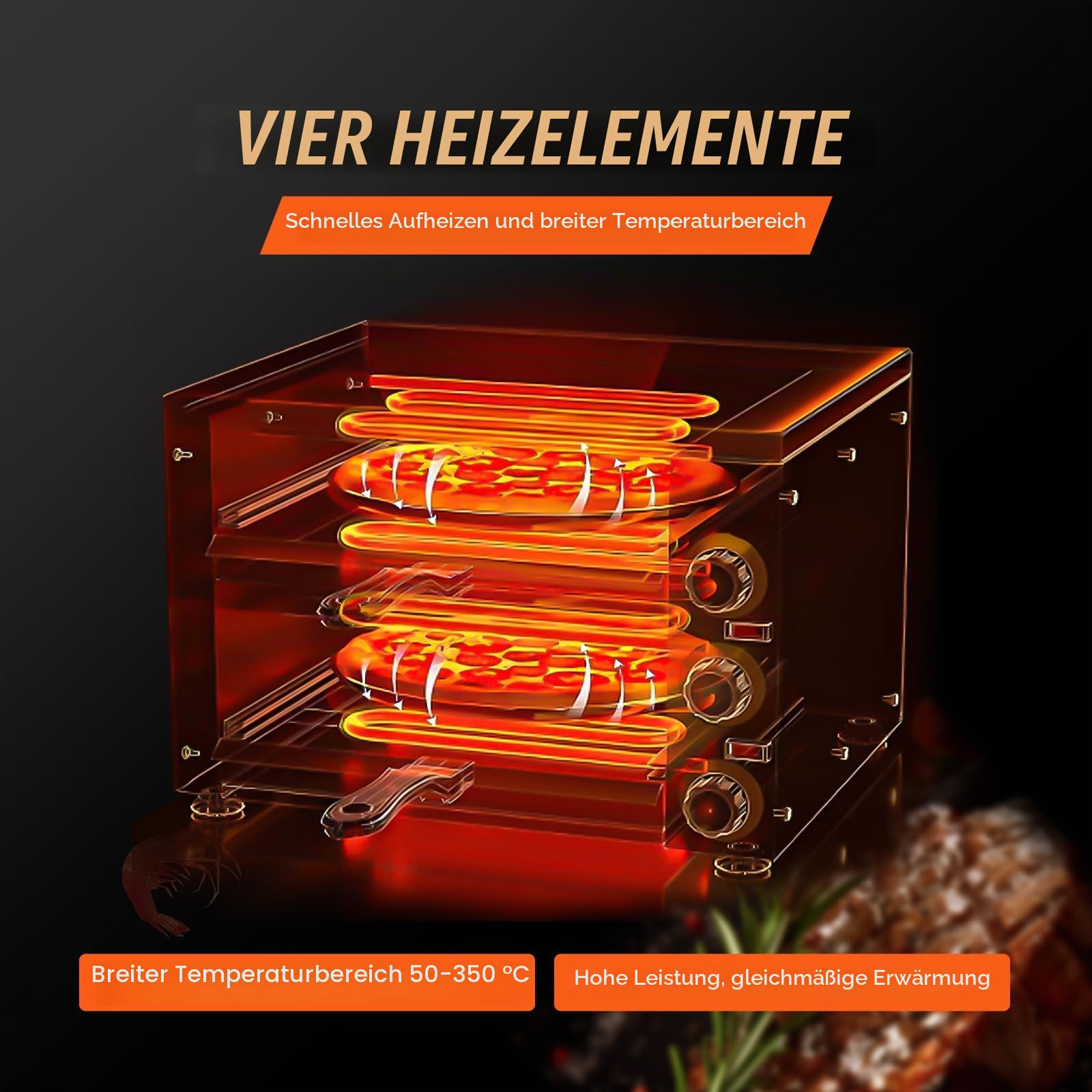 VEVOR Kommerzieller Pizzaofen Backofen, 2-lagig 305 mm, elektrischer Pizzaofen aus Edelstahl mit drei Drehknöpfen, Mehrzweck-Pizzamaker Indoor, zum Backen im Restaurant, zu Hause, Schwarz