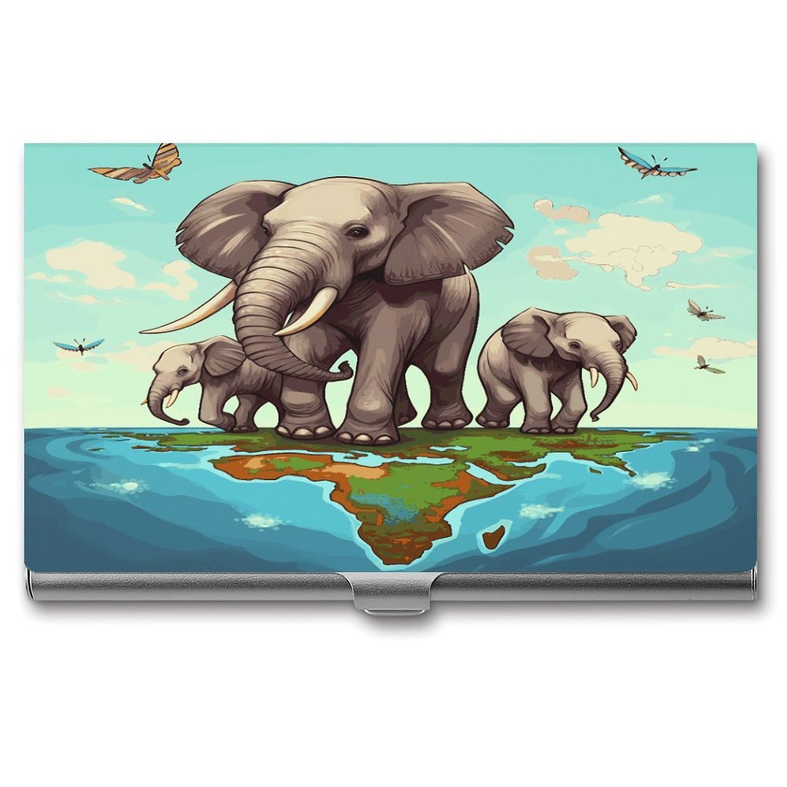 JTREHY Elephants Business Card Holder Slim Purse Name Card Holder Portable Metal Business Card Case Wallet Large Capacity Lightweight Business Card Case for Men Women