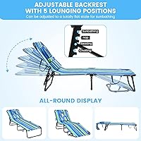 Vista 5 de GYMAX Silla bronceadora, silla de playa de 350 libras con orificio facial, almohada lavable y correa de transporte, tumbona plegable ajustable